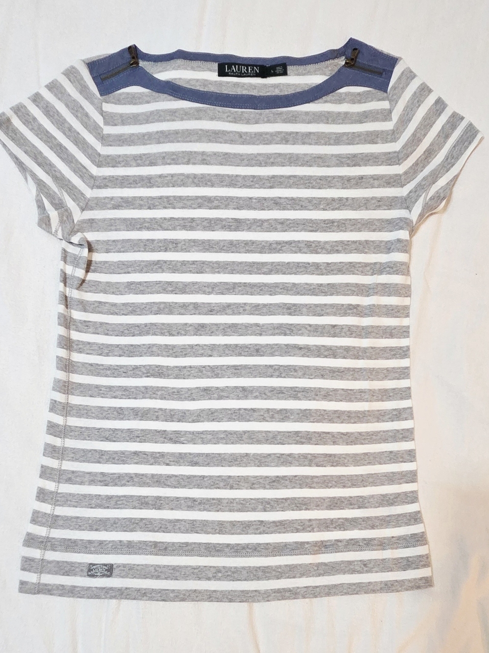 Lauren Ralph Lauren Gray & White Striped Girls' Tee